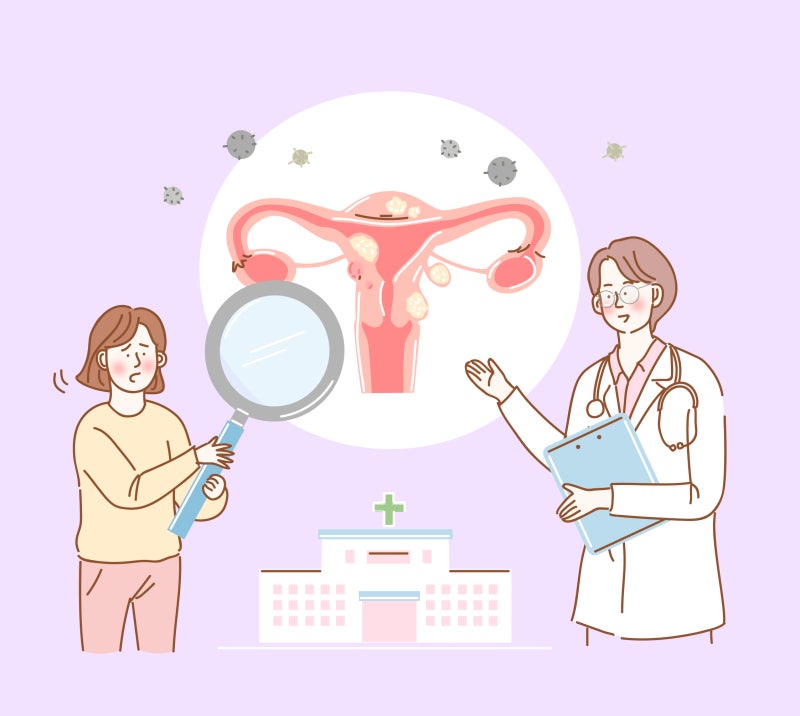 자궁 상태를 살펴보는 검진 개념 일러스트
